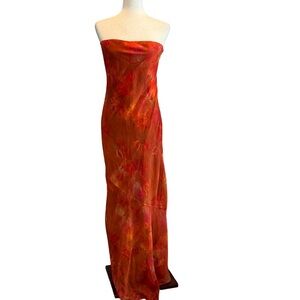 Peppermayo Strapless Red-Orange Abstract Maxi Dress SZ 8